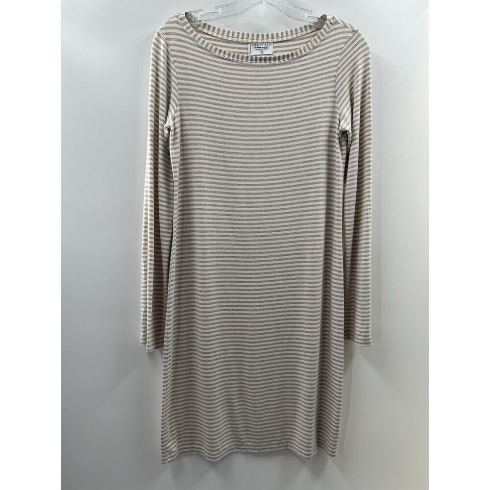 Mott 50 Women’s Long Sleeve Pullover Knit Dress Beige White Stripe Size Medium